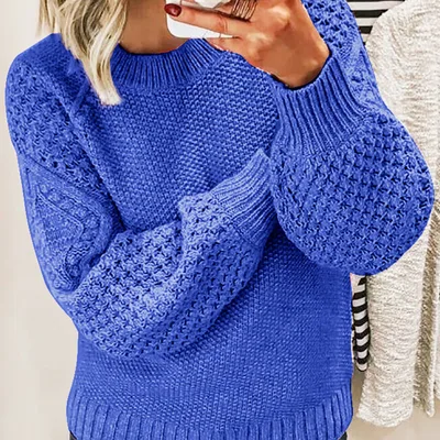 Warm Sweater Versatile Solid Color Outerwear Knitted Pullover For Women 094 Light Blue - Shop at LoveMi