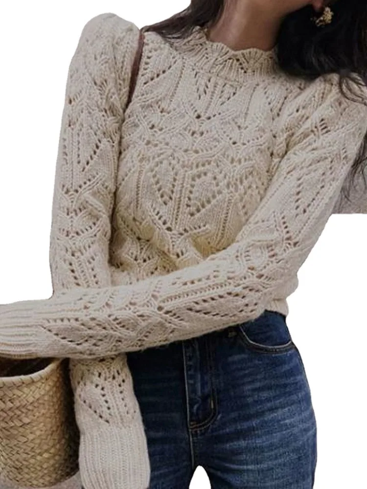Heavy Work Hollow out Crochet Knitted Air Conditioning Shirt White - Shop at LoveMi