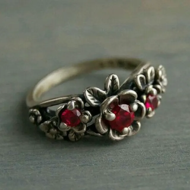 Women's Fashion Retro Red Zircon Ring Red Zircon - Shop at LoveMi