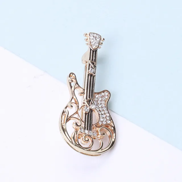 Women's Vintage And Versatile Diamond Guitar shaped Brooch Gold - Shop at LoveMi
