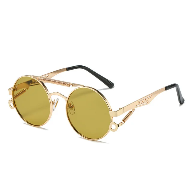 Men's And Women's Fashion Retro Spring legged Double beam Metal Glasses Gold Grass Green - Shop at LoveMi