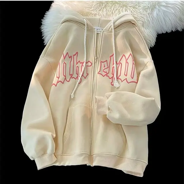 Autumn And Winter Trends And Casual Ins Wind Couples High Street Loose Hooded Jacket Apricot - Shop at LoveMi