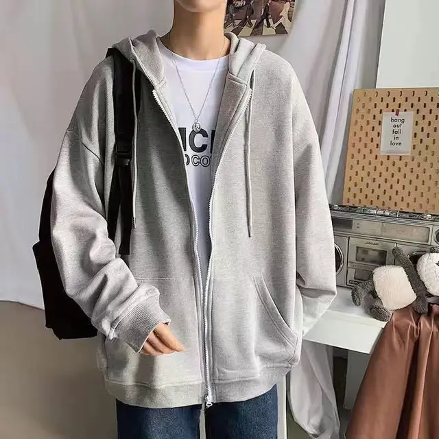 Autumn And Winter Trends And Casual Ins Wind Couples High Street Loose Hooded Jacket Grey - Shop at LoveMi