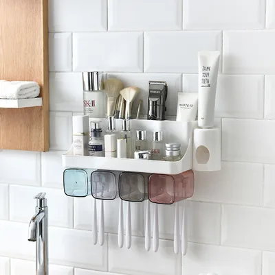 Toothbrush Holder Bathroom Shelving Perforation free Suction Wall Bathroom Toiletry Set Shelf - Shop at LoveMi