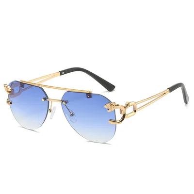 Rimless Leopard Head Sunglasses Women Men's Double Beam Personality Gradient Blue - Shop at LoveMi