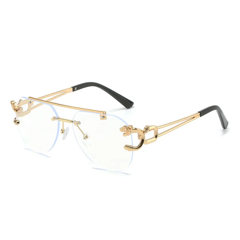 Rimless Leopard Head Sunglasses Women Men's Double Beam Personality - Transparent