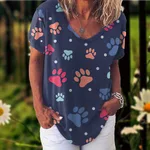 3D Printed Short Sleeve T-shirt Women's Casual Half V-neck T-shirt - Vtdws107847Sj90-M