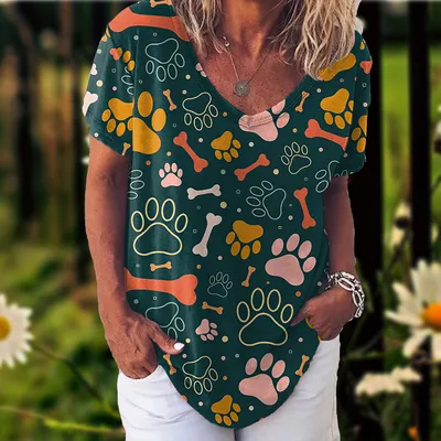 3D Printed Short Sleeve T shirt Women's Casual Half V neck T shirt Vtdws107847Sj91 2Xl - Shop at LoveMi