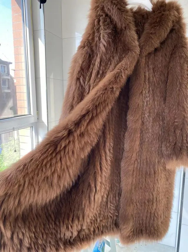 Gray Braided Fox Fur Hooded Loose Over The Knee Fur Coat Brown Double Sided 120Cm - Shop at LoveMi