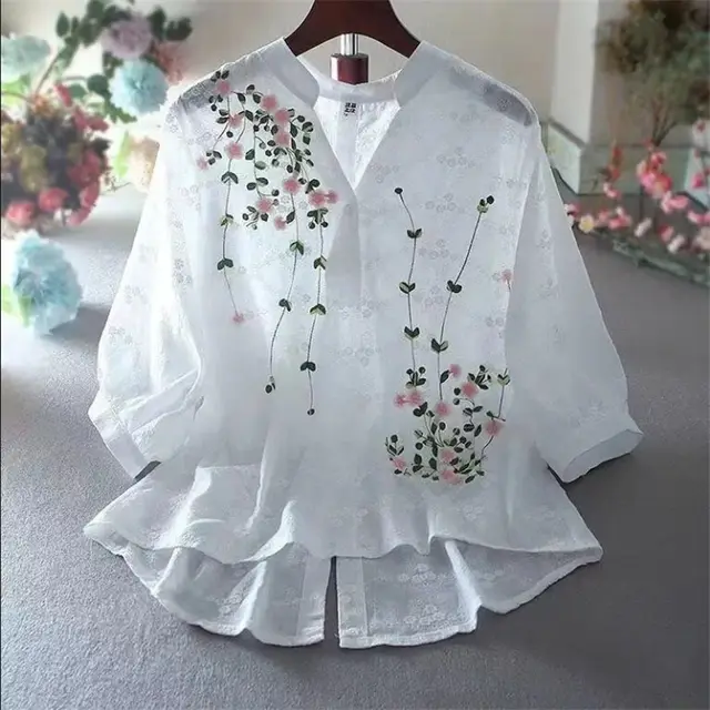 Lace Cotton Front Short Back Long V neck Shirt White - Shop at LoveMi