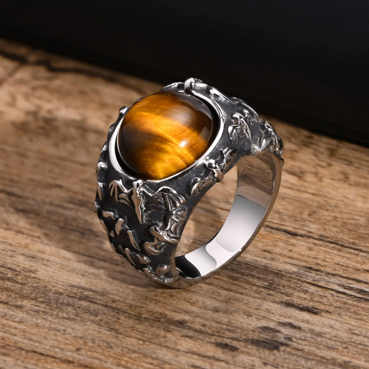 Men's Fashion Titanium Steel Ring - Steel Coffee Stone