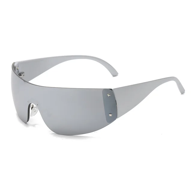 Frameless Integrated Sunglasses Fashion Trend Street Shooting Sports Style Sparkle Silver Gray Frame C3 - Shop at LoveMi