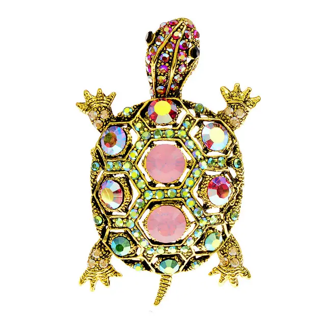 Diamond embedded Fashion Retro Turtle Brooch Cute Animal Corsage Pink - Shop at LoveMi