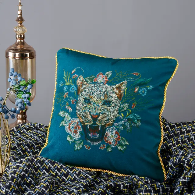 Living Room Sofa Retro Tassel Backrest Cushion Pillow Waist Pillow With Core Leopard Blue - Shop at LoveMi
