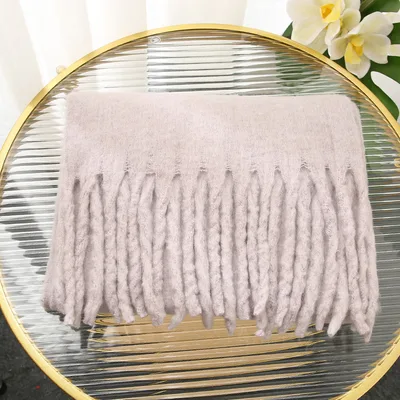 Soft And Warm Tassel Rectangular Scarf Shawl Shrimp Color - Shop at LoveMi