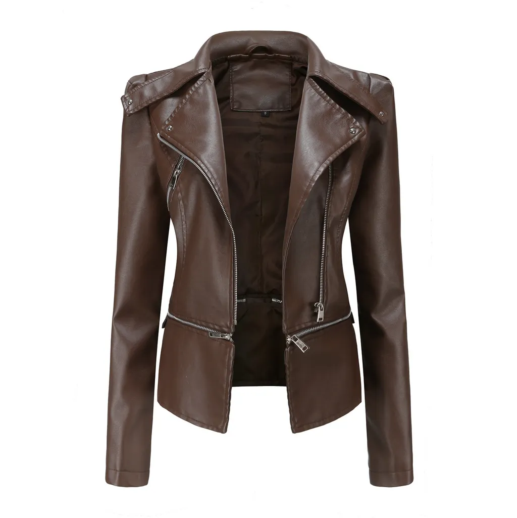 Motorcycle Leather Jacket - Brown