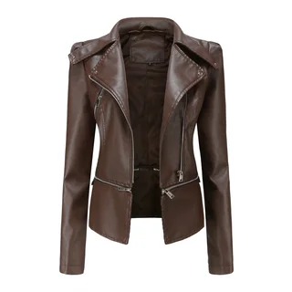 Motorcycle Leather Jacket - Brown