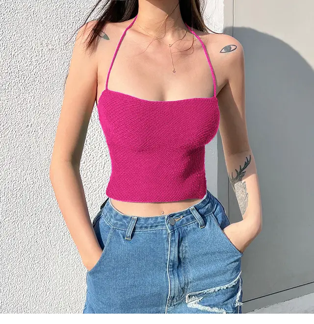 Women's Bottom Hanging Neck With Suspender Vest Rose Red - Shop at LoveMi