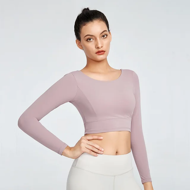 Tight T shirt With Chest Pad Long Sleeve Yoga Wear Taro Purple - Shop at LoveMi