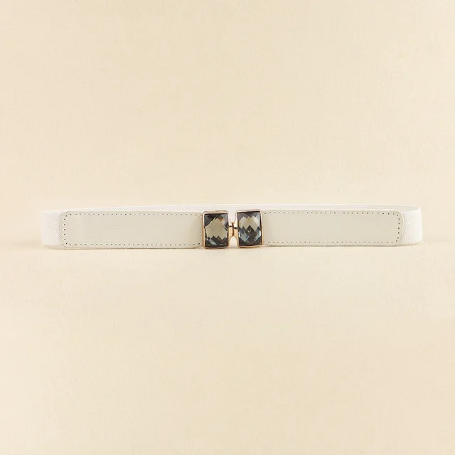 New Diamond encrusted Women's Elastic Elastic Belt Rhinestones Shiny All matching Fine Belt Perforation free Multi color Skirt Suit Waist Decoratio... White - Shop at LoveMi