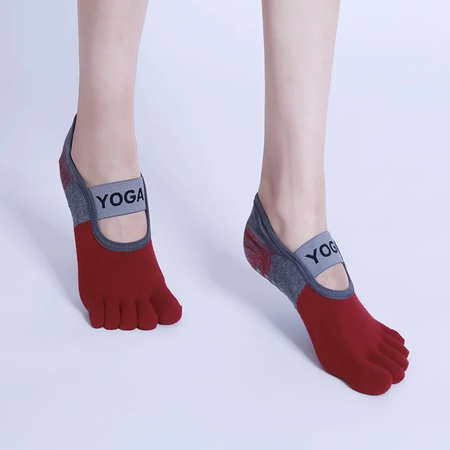 Women's Fashionable Pilates Toe Socks Wine Red - Shop at LoveMi