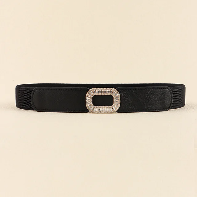 Rhinestone Inlaid Belt Women's Black White All in one Elastic Simple Elastic Belt Cinched Waist Suit Coat Waist Decoration Black - Shop at LoveMi