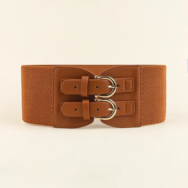 Senior Sense Retro Needle Buckle Waist Seal Elastic Elastic Wide Belt Women's Fashion Belt All matching Coat Suit Brown - Shop at LoveMi