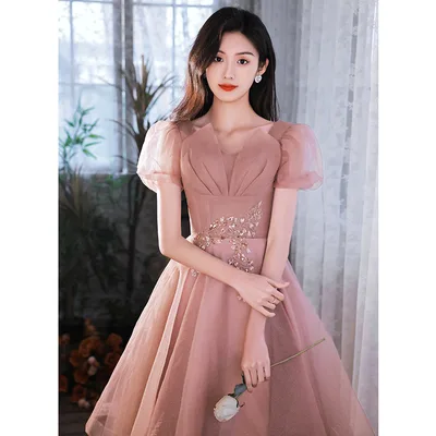 HOOR Women Luxury Puff Sleeve Backless Shiny Prom Gown Medium And Long Bean Paste 4Xl - Shop at LoveMi