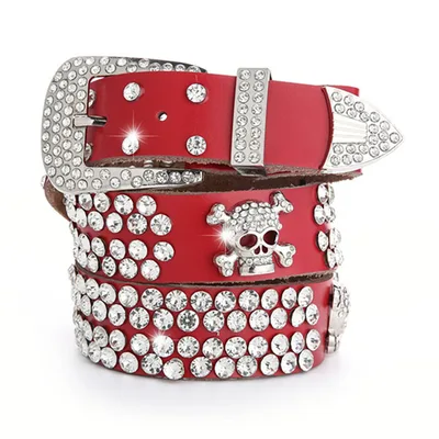 Women's Belt With Diamond Genuine Leather Accessories Rhinestone Red - Shop at LoveMi
