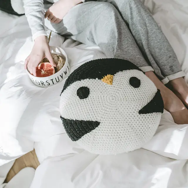 Cartoon Round Braided Pillow Decorative Sofa Cushion Penguin Style - Shop at LoveMi
