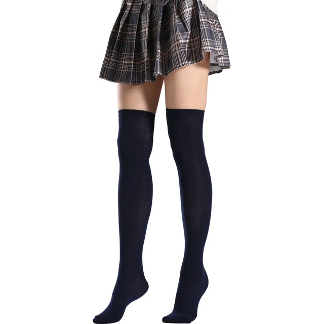 Dance Pantyhose All match Women's Three Bars Overknee Long Boot Socks Solid Dark Blue - Shop at LoveMi