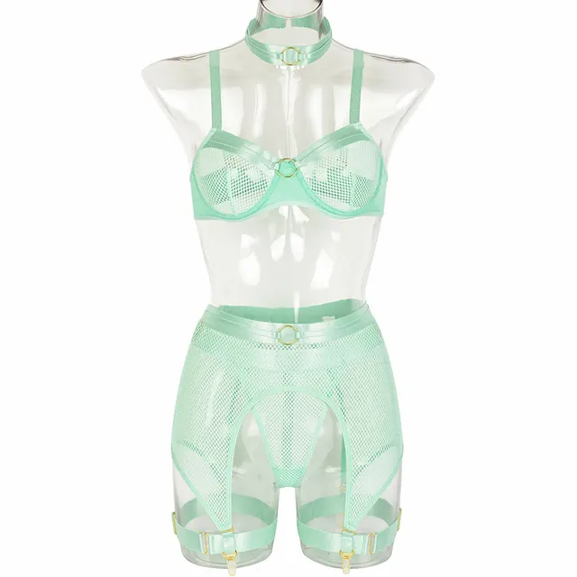 Women's Complex European And American Style Underwear Large Mesh Metal Stitching Scarf Light Green - Shop at LoveMi