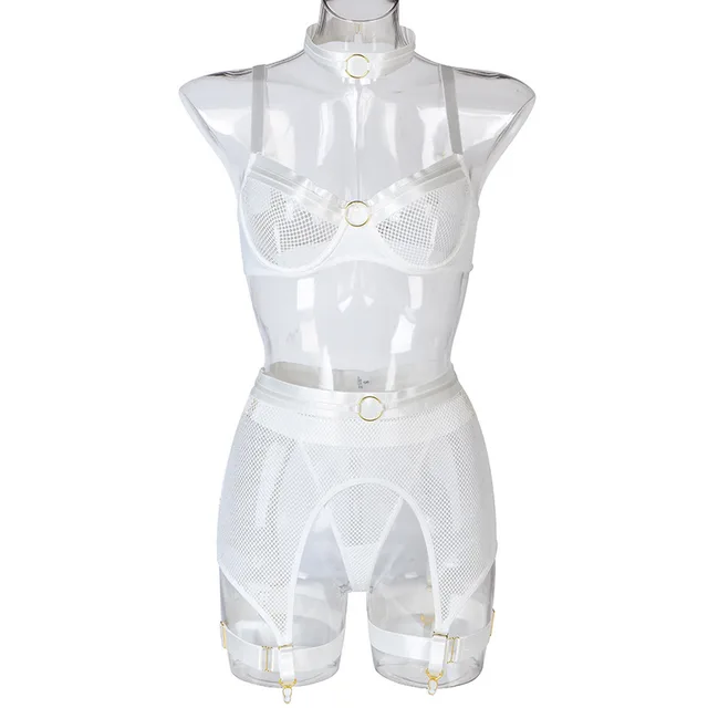 Women's Complex European And American Style Underwear Large Mesh Metal Stitching Scarf White - Shop at LoveMi