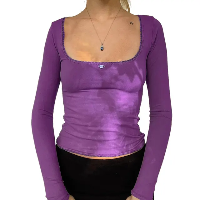 Floral Lace Solid Color Top Purple - Shop at LoveMi