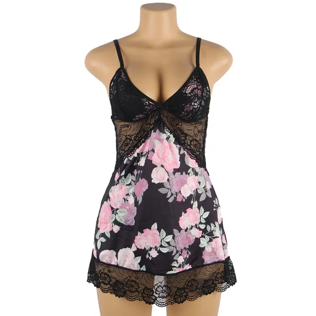 Plus Size Embroidery Patchwork Lace Sleeping Dress Black - Shop at LoveMi