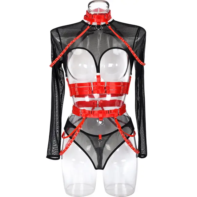 Complex Strap Halter Waist Seal Nightclub Underwear Black Net Red Shoulder Strap - Shop at LoveMi