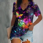 Digital Printing Short-sleeved V-neck T-shirt - 6Color-L - View 1