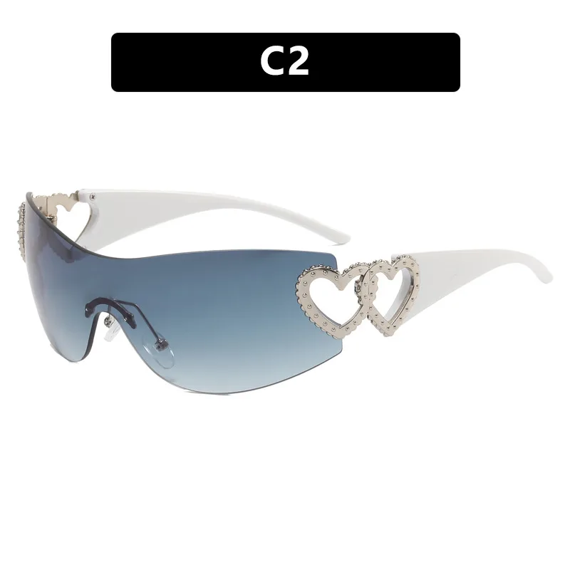 Men's And Women's Fashion Love Accessories One-piece Sunglasses - White Grey