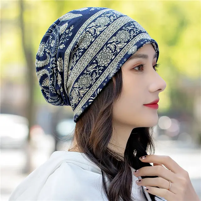 Head Ethnic Wind Series Korean Cashew Flower Bun Head Hat Navy Blue4 - Shop at LoveMi