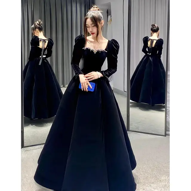 Atmospheric Red Long sleeved Senior Evening Dress Woman Black Length - Shop at LoveMi