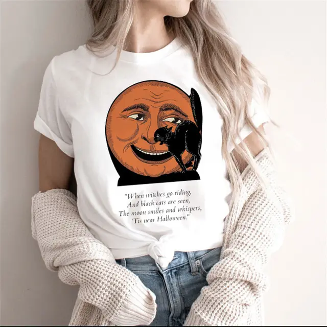 Fashion Moon Retro Gothic Print T shirt Women White3 - Shop at LoveMi