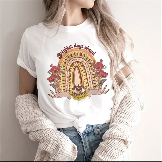 Fashion Moon Retro Gothic Print T shirt Women White9 - Shop at LoveMi