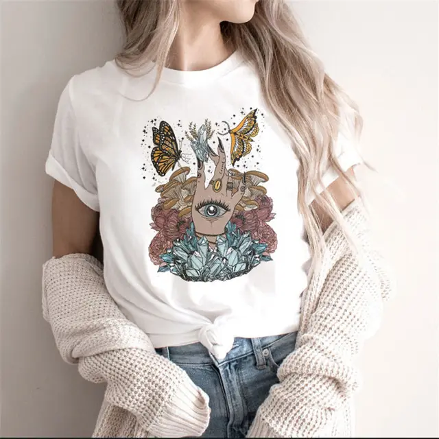 Fashion Moon Retro Gothic Print T shirt Women White21 - Shop at LoveMi
