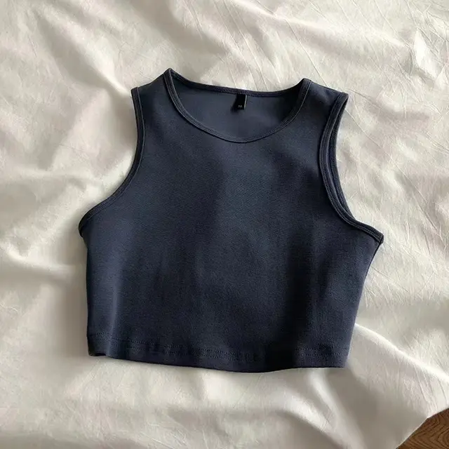 Women's short waistcoat with exposed navel Blue Grey - Shop at LoveMi