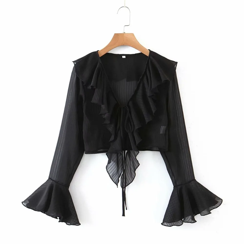 Light Transparent Striped Sunscreen Shirt Cardigan Long Sleeve V-neck Slim Women's Shirt - Black