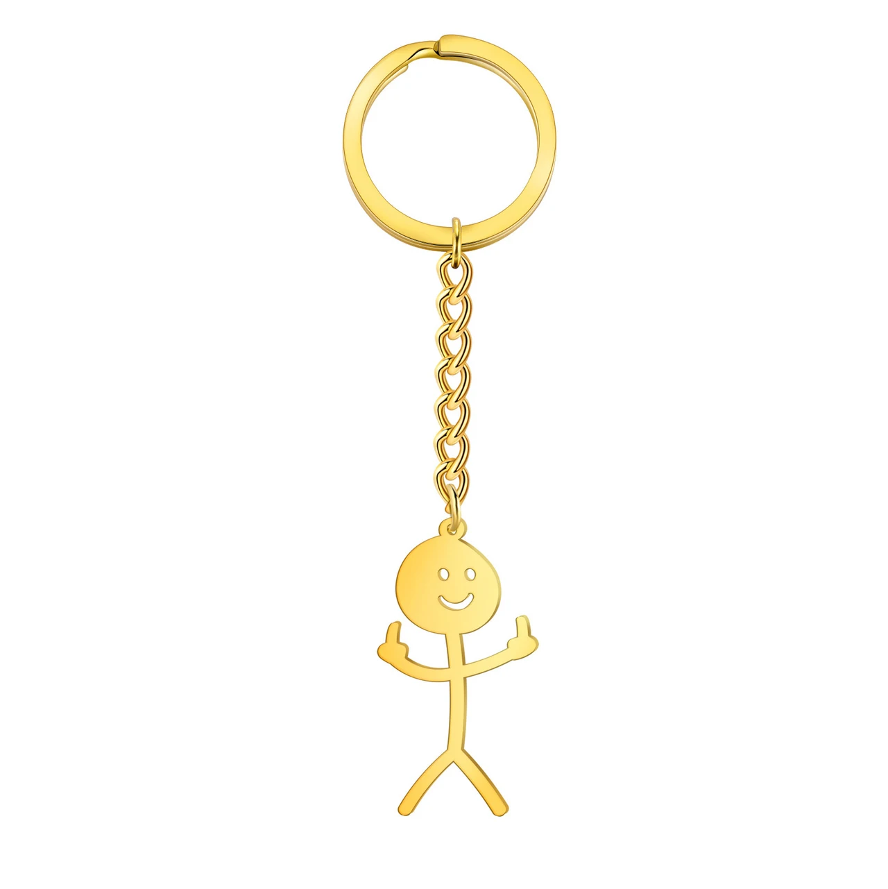 Cute Hollowed-out Smiling Face Figurine Pendant Stainless Steel Key Chain - Gold