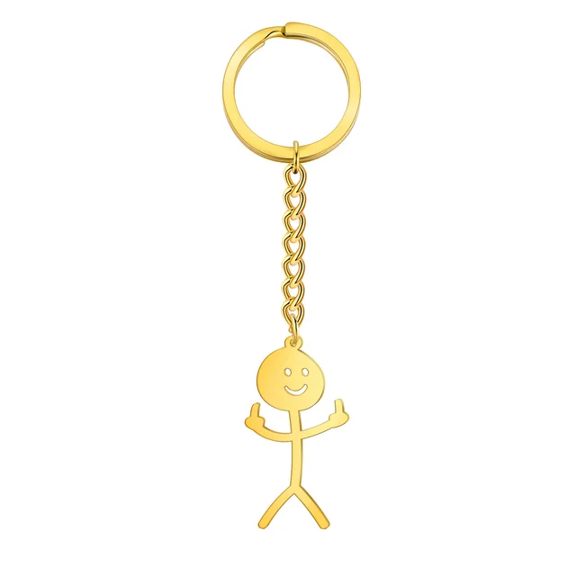 Cute Hollowed out Smiling Face Figurine Pendant Stainless Steel Key Chain Gold - Shop at LoveMi