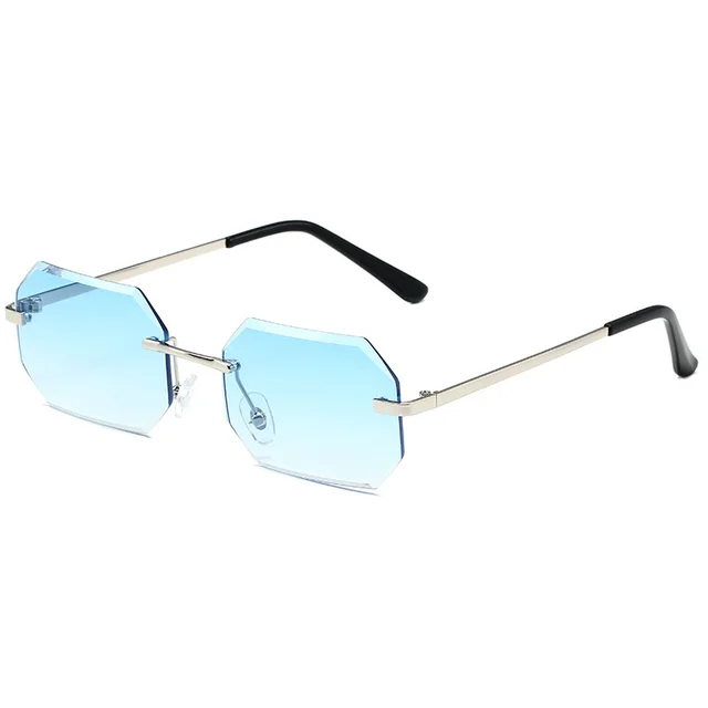 Frameless Small Square Sunglasses Street Photo Trend Silver Blue - Shop at LoveMi
