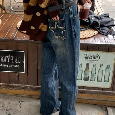 American Style Retro Rough Hem Micro Flare Jeans Blue - Shop at LoveMi