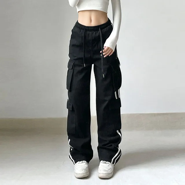 Hip hop Lazy Striped Webbing Color Contrast Overalls Black - Shop at LoveMi